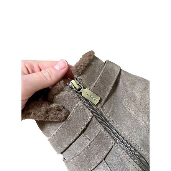 Blondo Geneva Womens 8.5 Ankle Boot Waterproof Taupe Suede Hidden Wedge Faux Fur - Picture 14 of 15